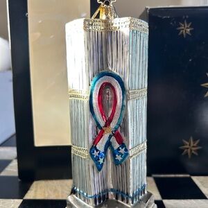 Christopher Radko Silver and Blue Ribbon Ornament